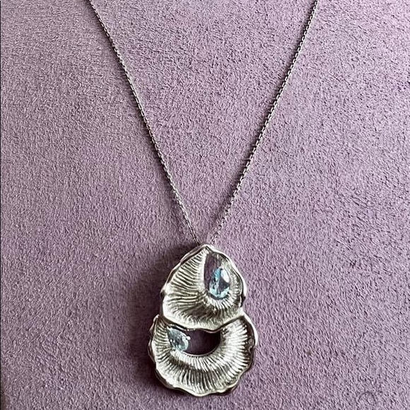 Vintage Sterling Silver Modernist Artisan Blue Topaz Pendant and Chain - Picture 4 of 4